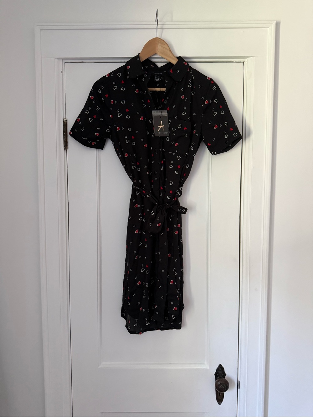 Primark Black Short-Sleeve Shirt Dress with Pink Heart Print